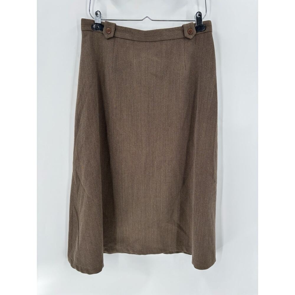 Vintage Talbots Skirt Womens 14 Brown 100% Wool Midi Buttons Zip Up A Line 90s